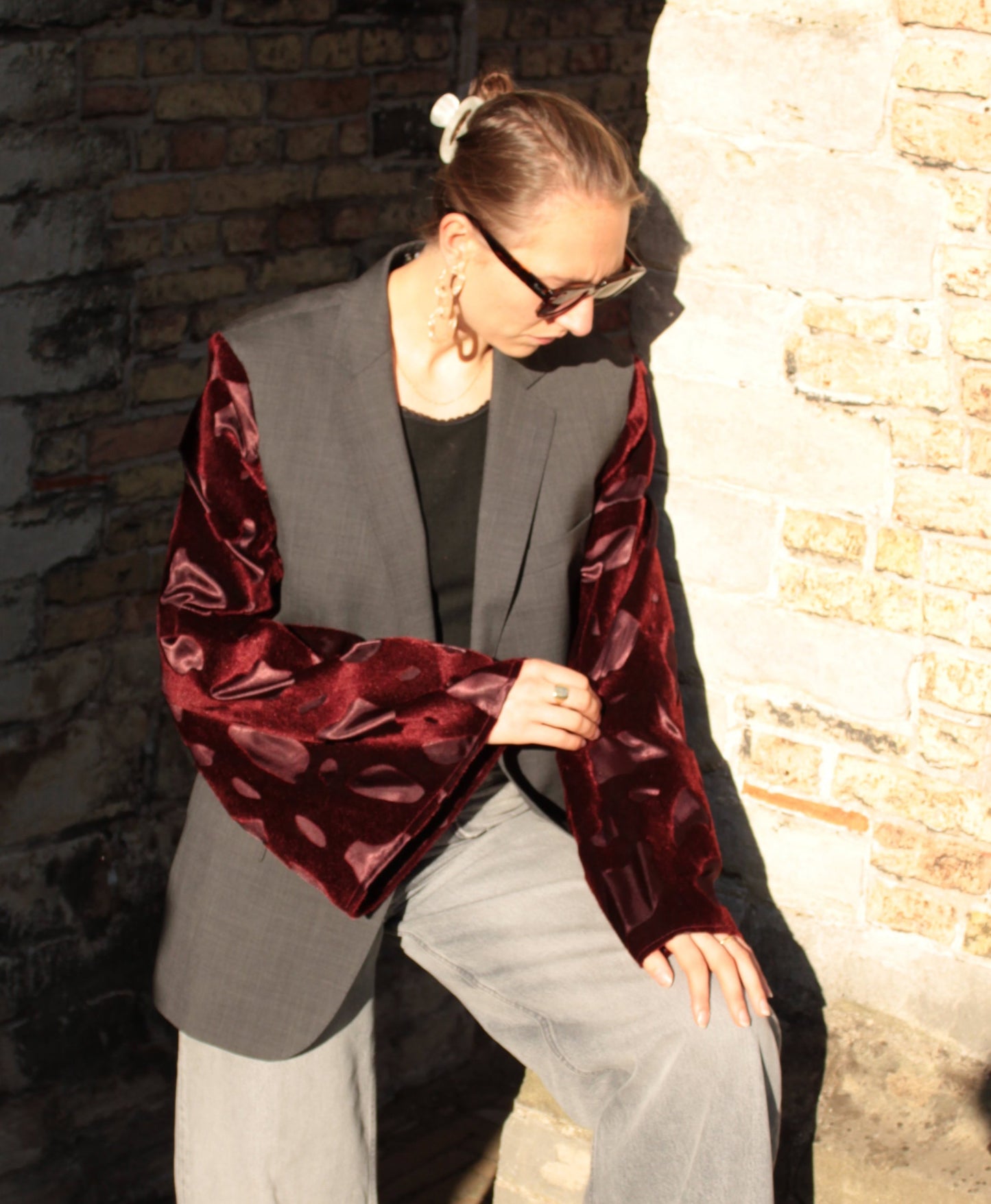 Grijs bordeaux rode Pommie Blazer