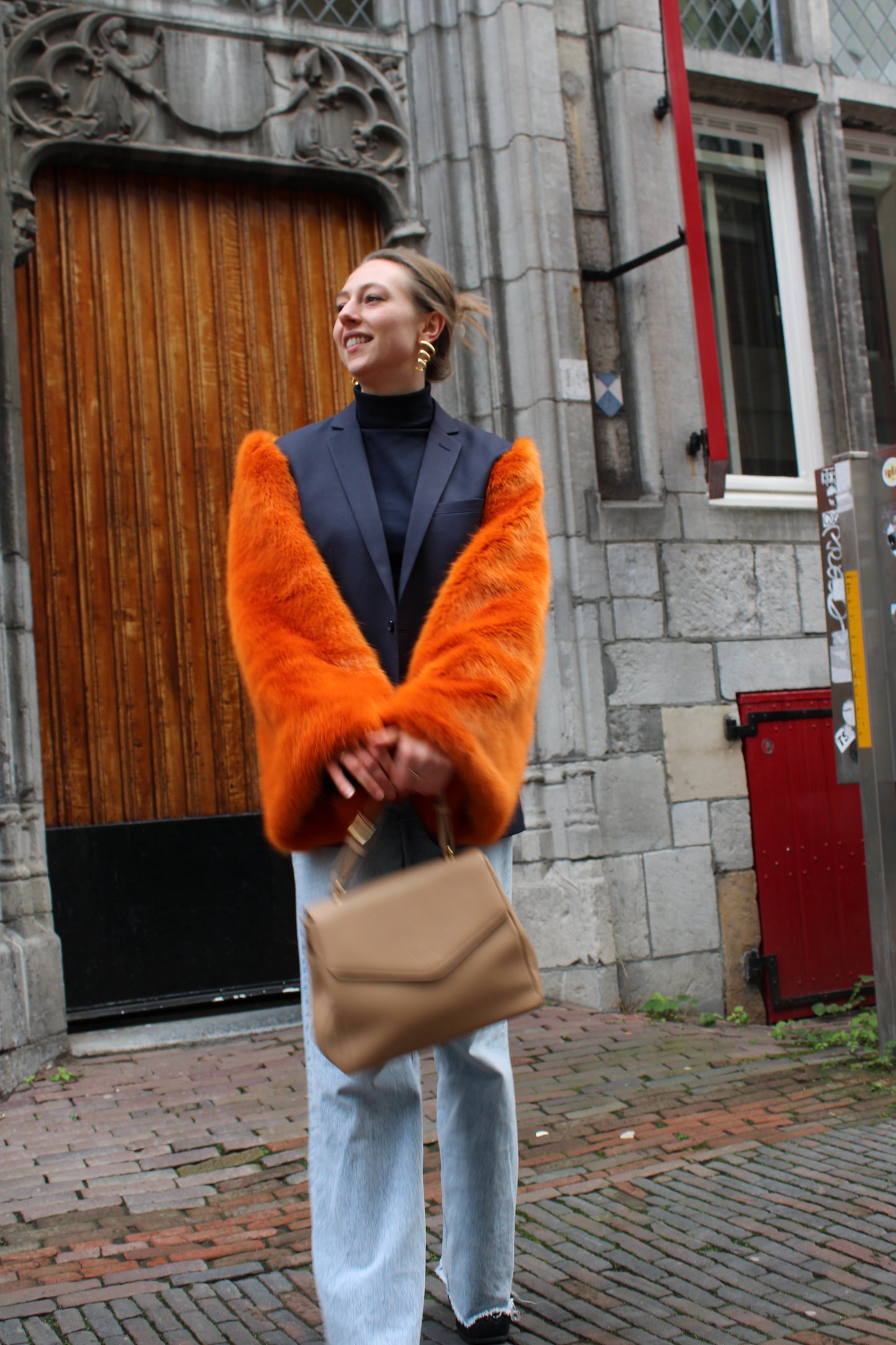 Faux Fur Orange Love Pommie Blazer 