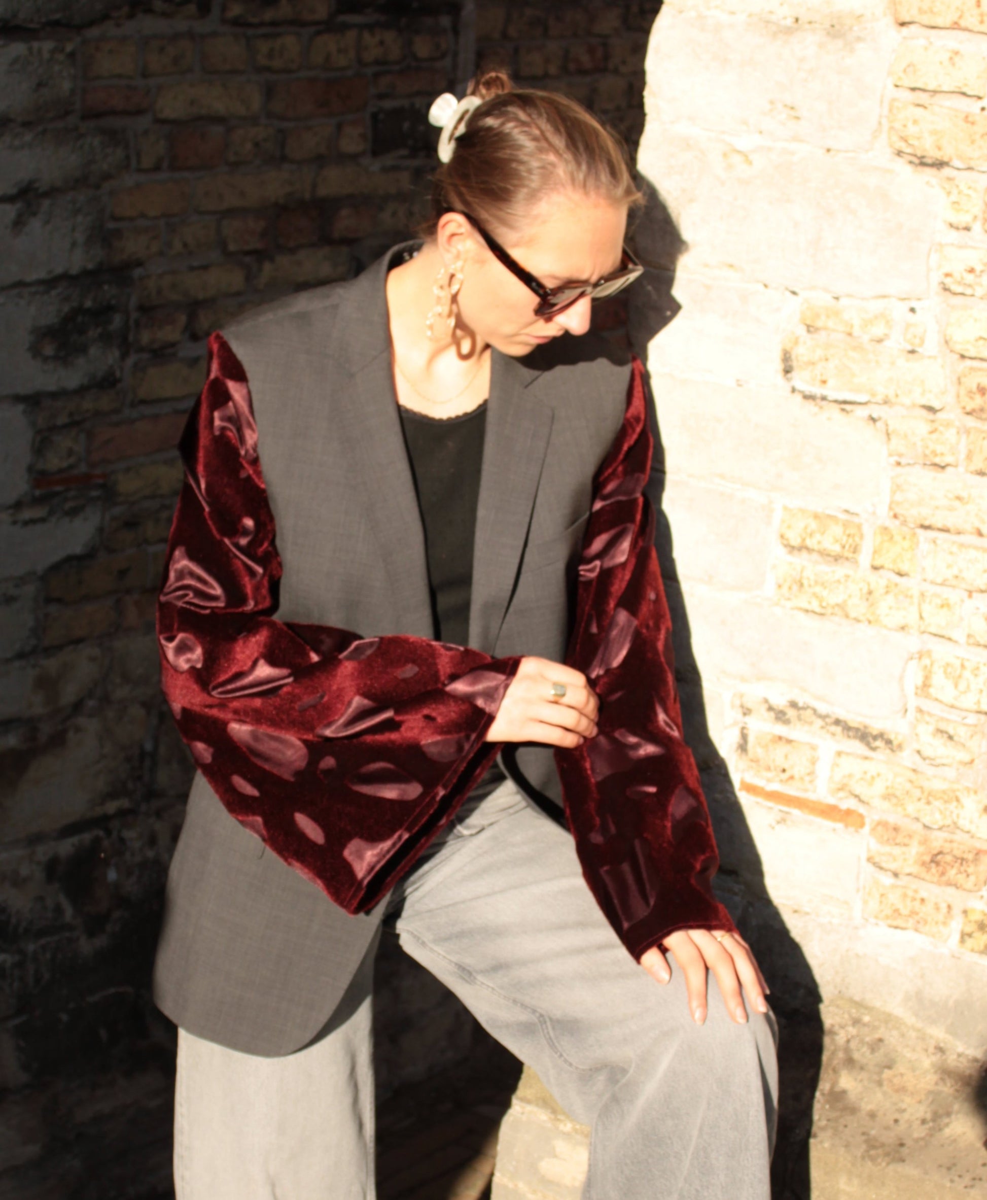 Grijs bordeaux rode Pommie Blazer 